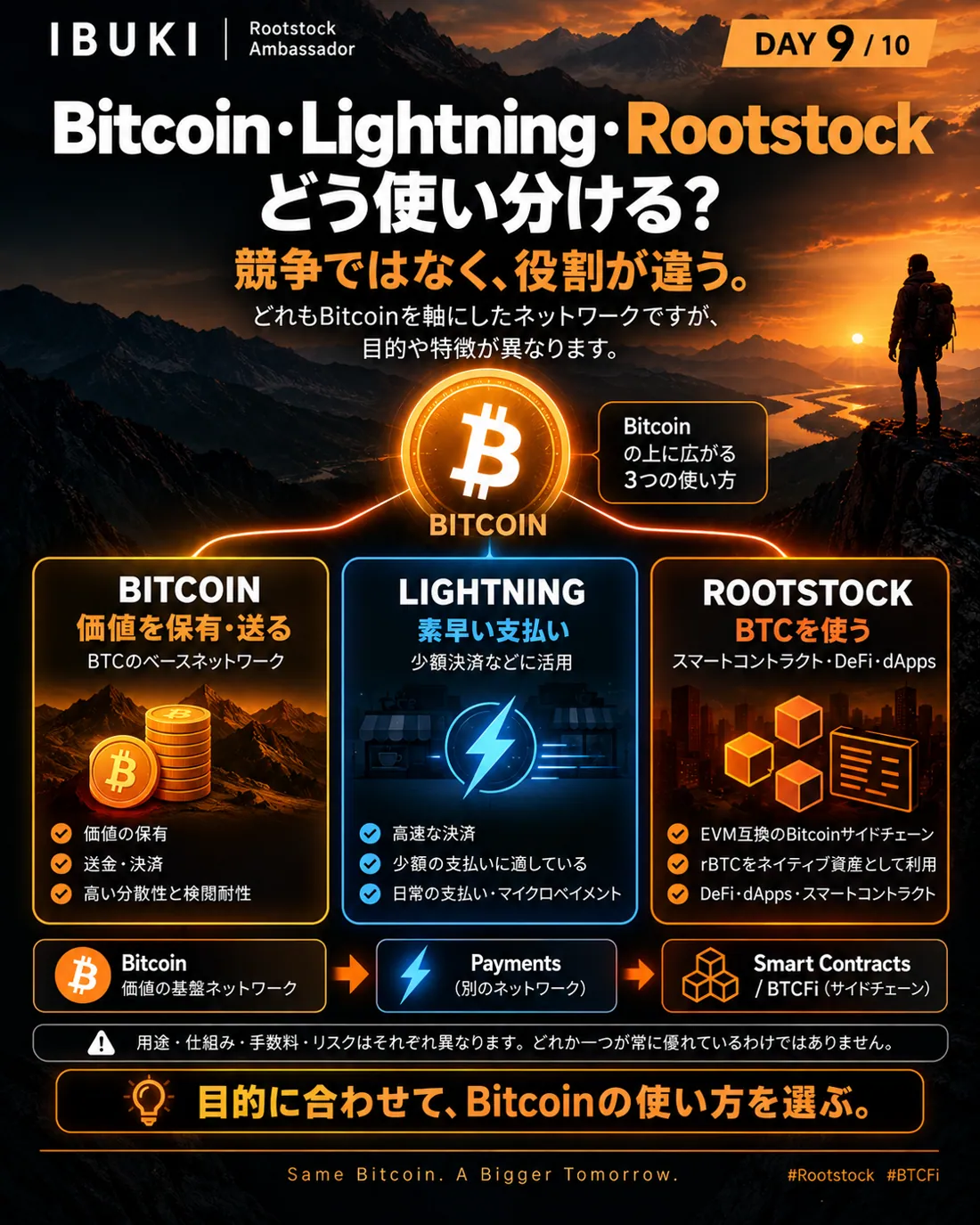 Day 9 Bitcoin・Lightning・Rootstockの使い分け